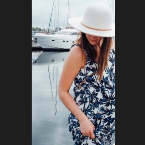 Dainty Hooligan Dress M NWT Maxi Blue Palm Tree Vacation Tropical Trip Island - Picture 4 of 12